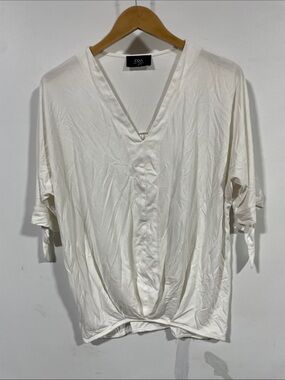 COA White V-Neck Twist-Front Tie-Sleeve Blouse